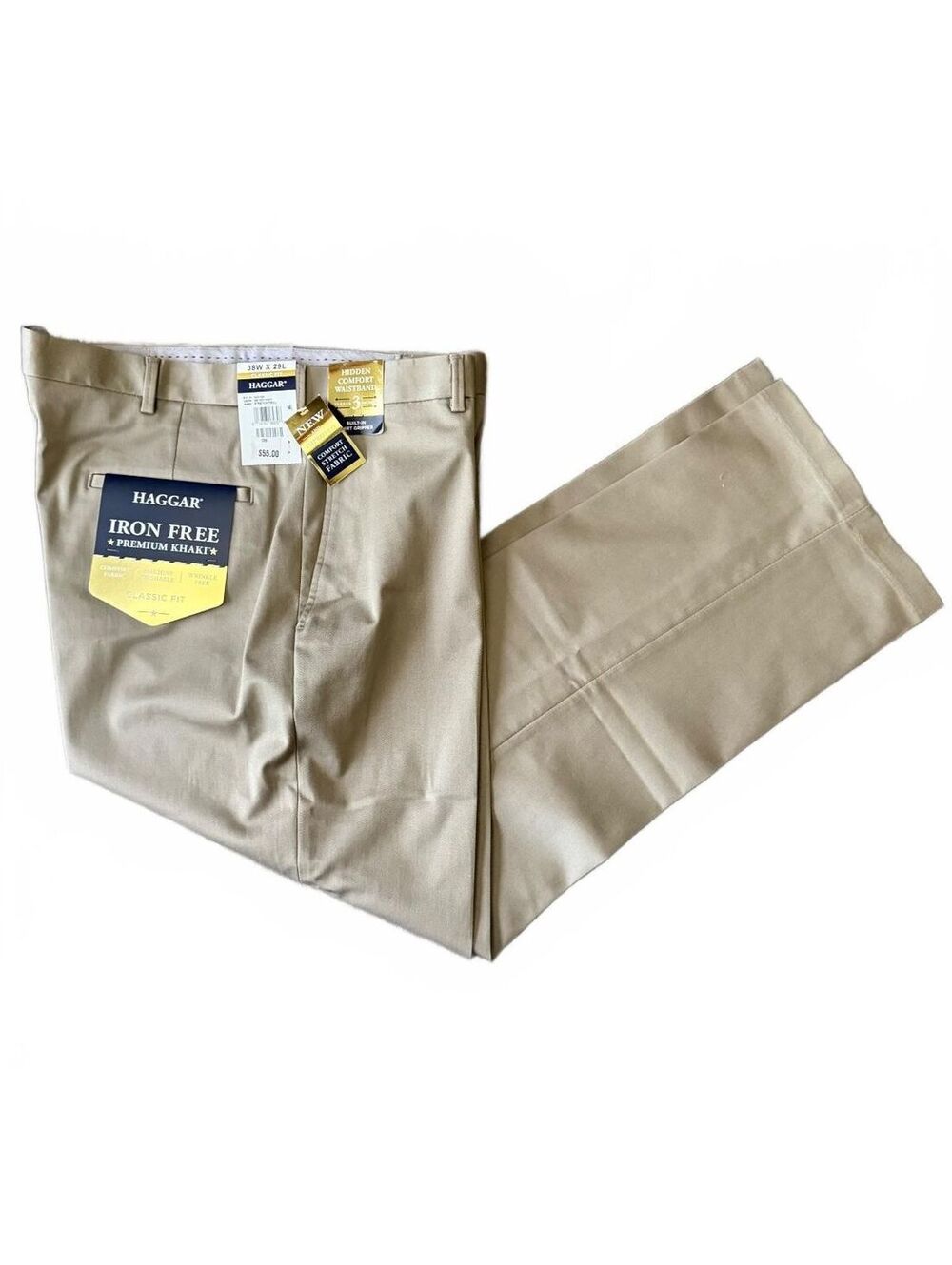Haggar Men's NEW Iron Free Premium Khaki Casual Pants Size 38 x 29 Straight Tan